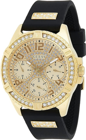 Buy Shop Guess Frontier Diamonds Gold Dial Black Rubber Strap Watch For Women - W1160L1 USA Online