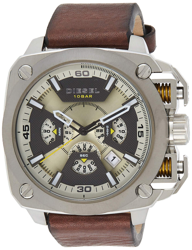 Buy Shop Diesel BAMF Chronograph Beige Dial Brown Leather Strap Watch For Men - DZ7343 USA Online
