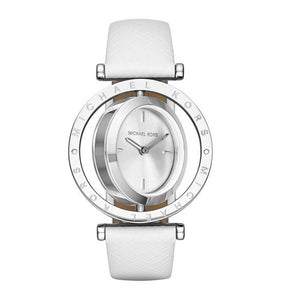 Buy Shop Michael Kors Averi Silver Dial White Leather Strap Watch for Women - MK2524 USA Online