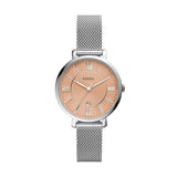 Fossil Jacqueline Three Hand Pink Dial Silver Mesh Strap Watch for Women - ES5089