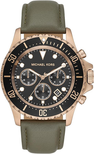 Buy Shop Michael Kors Everest Analog Black Dial Green Leather Strap Watch For Men - MK9090 USA Online