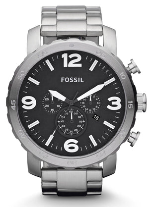 Buy Shop Fossil Nate Chronograph Black Dial Silver Steel Strap Watch for Men - JR1353 USA Online