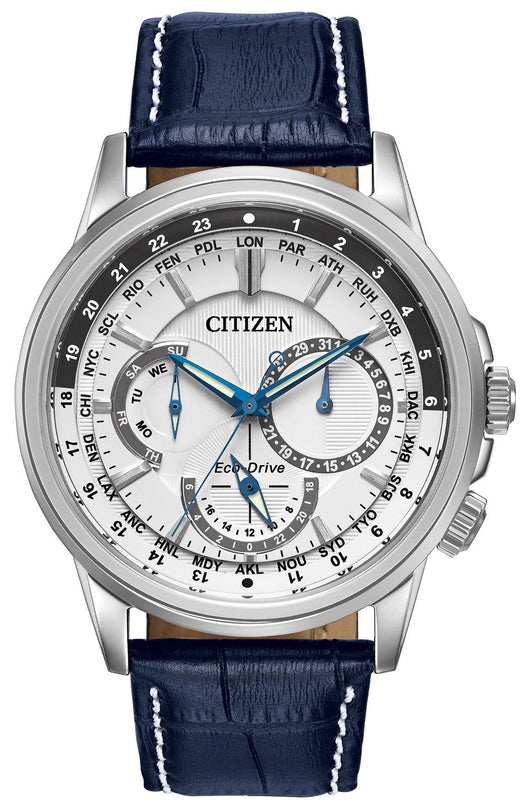 Buy Shop Citizen Eco Drive Calendrier White Dial Blue Leather Strap Watch For Men - BU2020-11A USA Online
