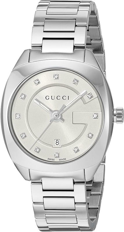 Buy Shop Gucci G Frame Quartz Diamonds Silver Dial Silver Steel Strap Watch For Women - YA142504 USA Online