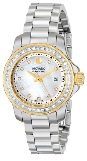 Buy Shop Movado Series 800 29mm Diamonds Mother of Pearl Dial Silver Steel Strap Watch For Women - 2600121 USA Online