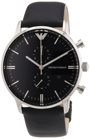 Buy Shop Emporio Armani Gianni Chronograph Black Dial Black Leather Strap Watch For Men - AR0397 USA Online