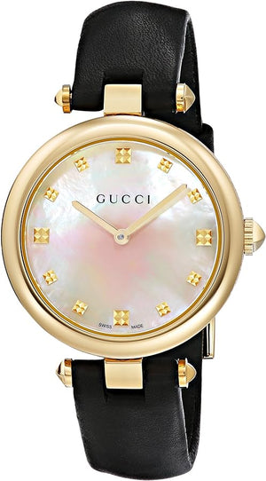 Buy Shop Gucci Diamantissima Quartz Mother of Pearl Dial Black Leather Strap Watch for Women - YA141404 USA Online