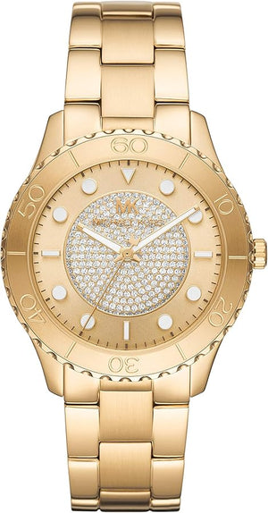 Buy Shop Michael Kors Runway Three-Hand Gold Dial Gold Steel Strap Watch For Women - MK6911 USA Online