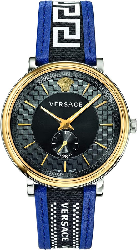 Buy Shop Versace V-Circle Black Dial Blue Leather Strap Watch for Men - VEBQ01419 USA Online