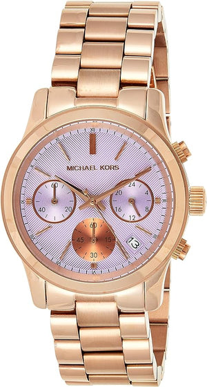 Buy Shop Michael Kors Runway Chronograph Purple Dial Rose Gold Steel Strap Watch For Women - MK6163 USA Online