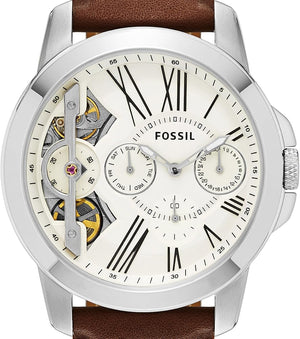 Buy Shop Fossil Grant Twist Multi-Function White Dial Brown Leather Strap Watch for Men - ME1144 USA Online