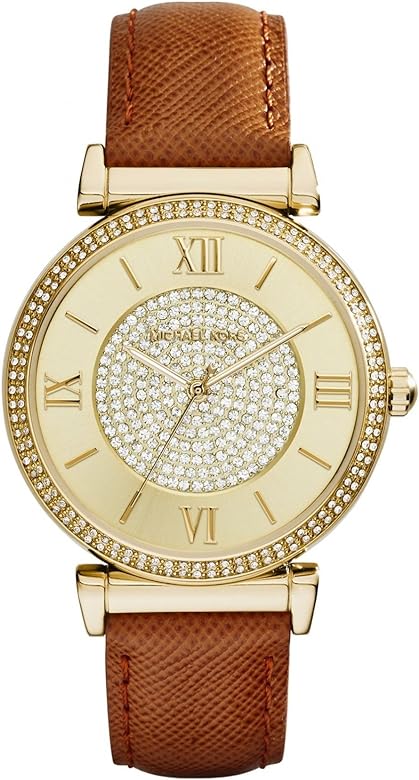 Buy Shop Michael Kors Catlin Champagne Dial Brown Leather Strap Watch for Women - MK2375 USA Online