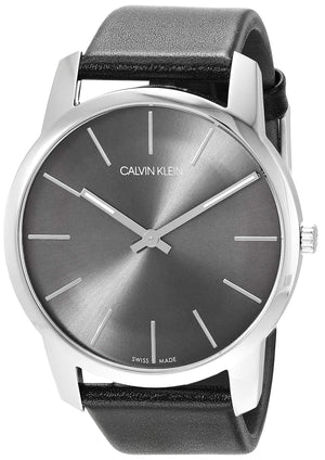 Buy Shop Calvin Klein City Grey Dial Black Leather Strap Watch For Men - K2G21107 USA Online