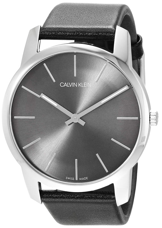 Buy Shop Calvin Klein City Grey Dial Black Leather Strap Watch For Men - K2G21107 USA Online