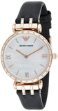 Buy Shop Emporio Armani Gianni T-Bar Mother of Pearl Dial Black Leather Strap Watch For Women - AR11295 USA Online
