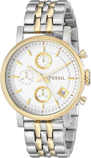 Buy Shop Fossil Original Boyfriend Analog White Dial Two Tone Steel Strap Watch for Women - ES3746 USA Online