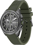 Hugo Boss Volane Chronograph Grey Dial Green Rubber Strap Watch For Men - 1513952