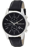 Hugo Boss Jet Black Dial Black Leather Strap Watch for Men - 1513279