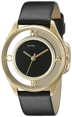 Buy Shop Marc Jacobs Tether Black Dial Black Leather Strap Watch for Women - MBM1376 USA Online