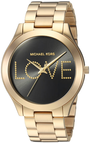Buy Shop Michael Kors Slim Runway Black Dial Gold Steel Strap Watch for Women - MK3803 USA Online