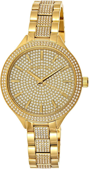 Buy Shop Michael Kors Slim Runway Crystals Gold Dial Gold Steel Strap Watch for Women - MK3632 USA Online