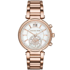 Buy Shop Michael Kors Sawyer Mother of Pearl White Dial Rose Gold Steel Strap Watch for Women - MK6282 USA Online