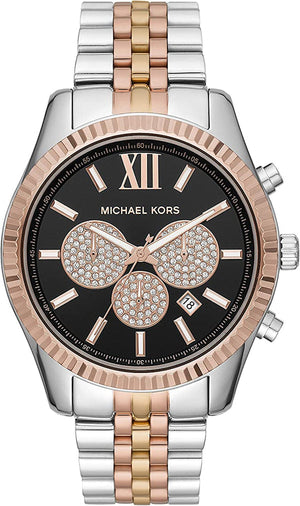 Buy Shop Michael Kors Lexington Chronograph Crystals Black Dial Two Tone Steel Strap Watch for Men - MK8714 USA Online