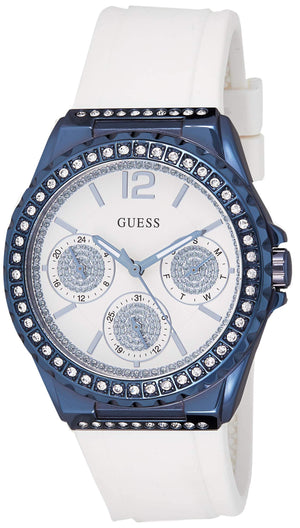 Buy Shop Guess Starlight Diamonds Silver Dial White Rubber Strap Watch for Women - W0846L7 USA Online