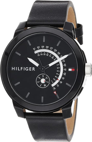 Buy Shop Tommy Hilfiger Denim Quartz Black Dial Black Leather Strap Watch for Men - 1791479 USA Online