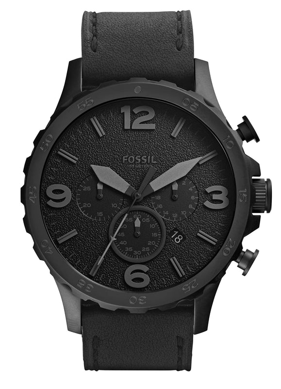 Buy Shop Fossil Nate Chronograph Black Dial Black Leather Strap Watch for Men - JR1354 USA Online