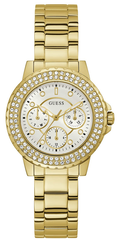 Buy Shop Guess Crown Jewel Diamonds White Dial Gold Steel Strap Watch for Women - GW0410L2 USA Online