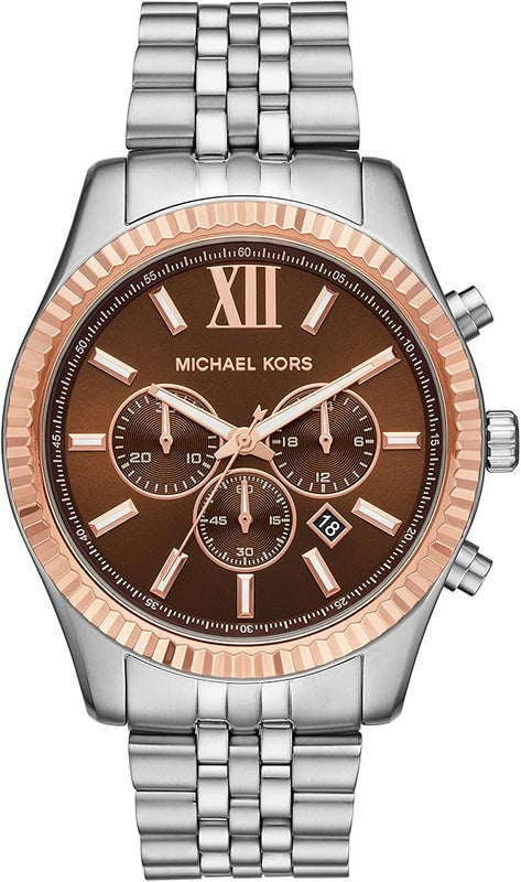 Buy Shop Michael Kors Lexington Chronograph Brown Dial Silver Steel Strap Watch For Men - MK8732 USA Online