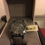 Buy Shop Burberry The City Chronograph Ion Plated Grey Dial Grey Leather Strap Watch for Men - BU9384 USA Online