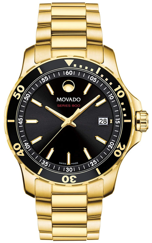 Buy Shop Movado Series 800 Black Dial Gold Steel Strap Watch For Men - 2600145 USA Online