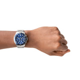 Buy Shop Fossil Garrett Chronograph Blue Dial Silver Steel Strap Watch for Men - FS5623 USA Online