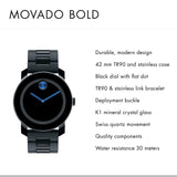 Buy Shop Movado Bold TR90 Black Dial Black Steel Strap Watch for Men - 3600099 USA Online