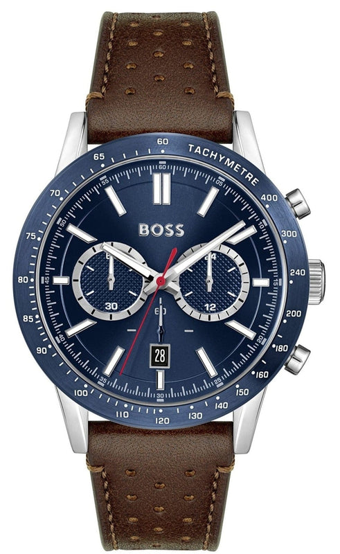 Buy Shop Hugo Boss Allure Blue Dial Brown Leather Strap Watch for Men - 1513921 USA Online