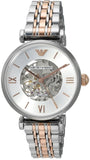 Buy Shop Emporio Armani Gianni T Bar Silver Skeleton Dial Two Tone Strap Watch For Women - AR1992 USA Online