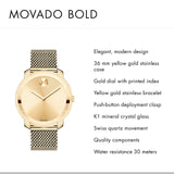 Buy Shop Movado Bold Gold Dial Gold Mesh Bracelet Watch for Women - 3600242 USA Online