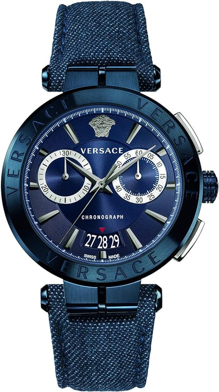 Buy Shop Versace Aion Chronograph Blue Dial Blue Leather Strap Watch for Men - VBR070017 USA Online