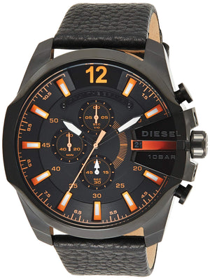 Buy Shop Diesel Mega Chief Chronograph Black Dial Black Leather Strap Watch For Men - DZ4291 USA Online