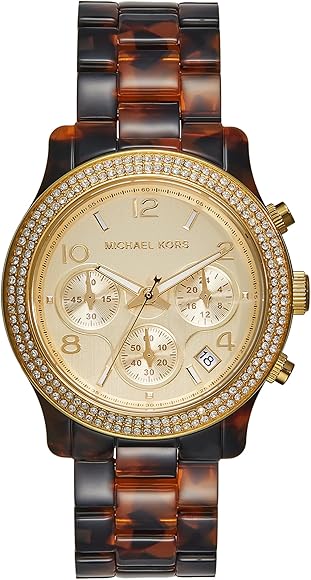 Buy Shop Michael Kors Runway Chronograph Gold Dial Brown Acetate Strap Watch for Women - MK7475 USA Online
