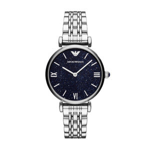 Buy Shop Emporio Armani Gianni T Bar Dark Blue Dial Silver Stainless Steel Watch For Women - AR11091 USA Online