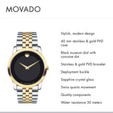 Buy Shop Movado Museum Classic Black Dial Two Tone Steel Strap Watch For Men - 606899 USA Online