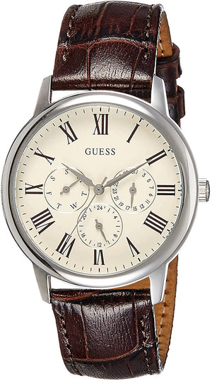 Buy Shop Guess Wafer Quartz White Dial Brown Leather Strap Watch For Men - W70016G2 USA Online