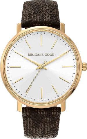 Buy Shop Michael Kors Pyper Quartz Silver Dial Brown Leather Strap Watch For Women - MK2857 USA Online