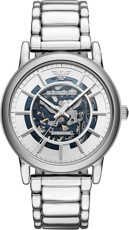 Buy Shop Emporio Armani Meccanico Automatic Silver Dial Silver Steel Strap Watch for Men - AR60006 USA Online