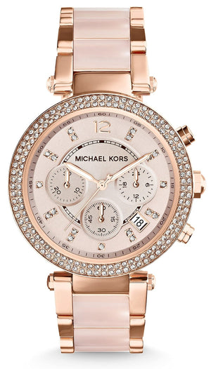 Buy Shop Michael Kors Ritz Chronograph Rose Gold Dial Two Tone Steel Strap Watch for Women - MK6307 USA Online