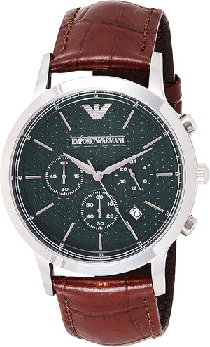 Buy Shop Emporio Armani Renato Chronograph Green Dial Brown Leather Strap Watch For Men - AR2493 USA Online