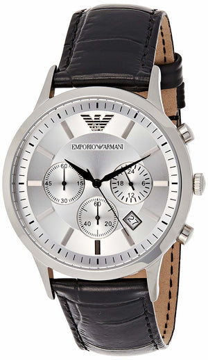 Buy Shop Emporio Armani Classic Chronograph Silver Dial Black Leather Strap Watch For Men - AR2432 USA Online